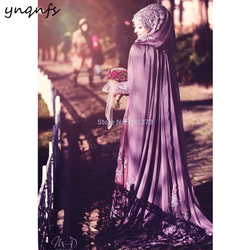 YNQNFS-Vestido simples e elegante de chiffon hijab, vestido muçulmano, estilo roxo do cabo, estilo árabe, OWD800, 2022