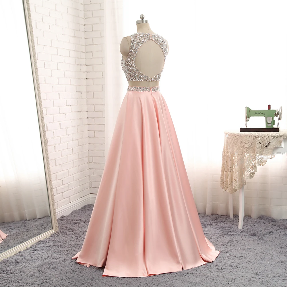 Zwei 2 Stück Prom Kleider für Graduation Perlen Satin Lange Abendkleider Kleider vestido de formatura