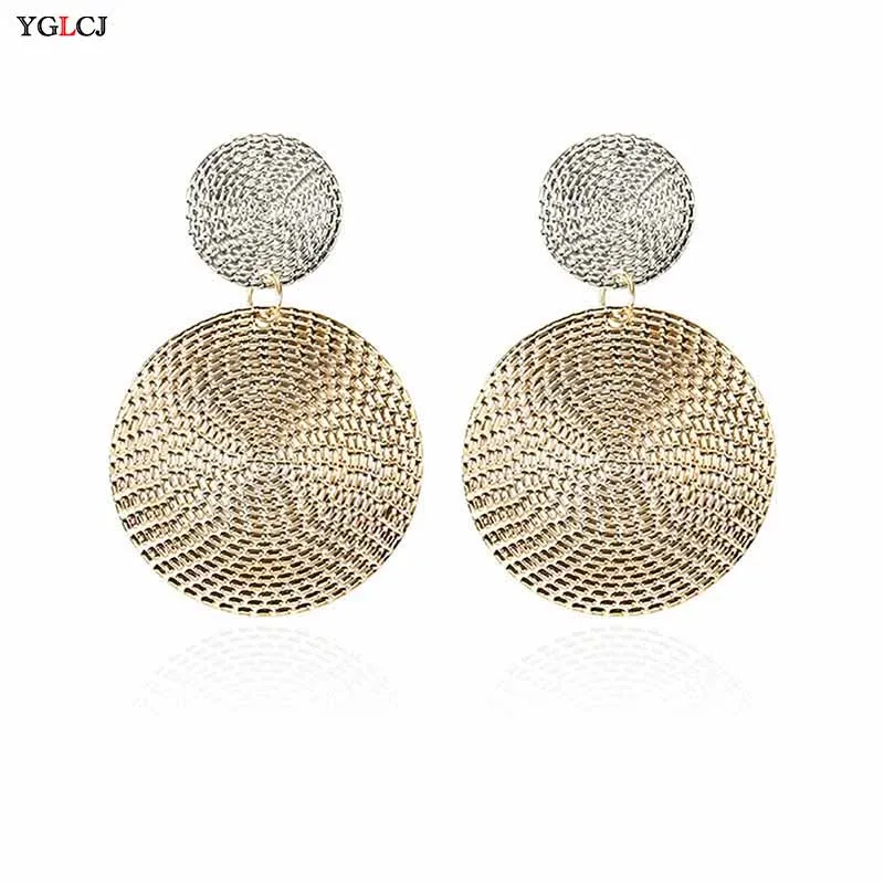 New Jewelry Exaggerated Metal Round Earrings Women's Double Round Pendant Ladies Long Earrings Brincos Jewelry