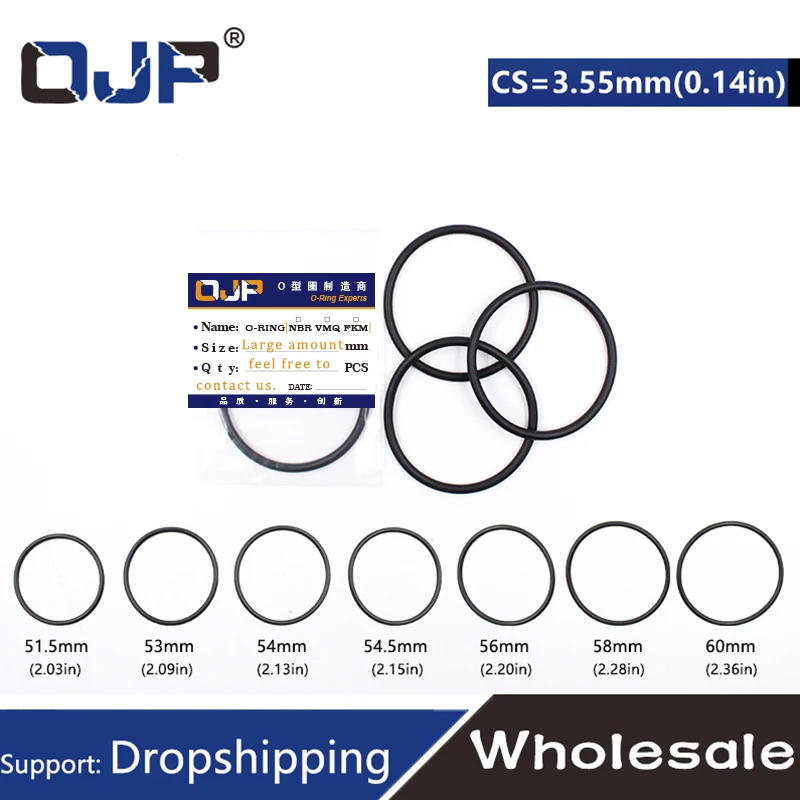 1PC Fluorine rubber Ring Black FKM O-ring Seal CS3.55mm ID51.5/53/54/54.5/56/58/60mm O Ring Gasket Oil Ring Fuel Sealing Washer