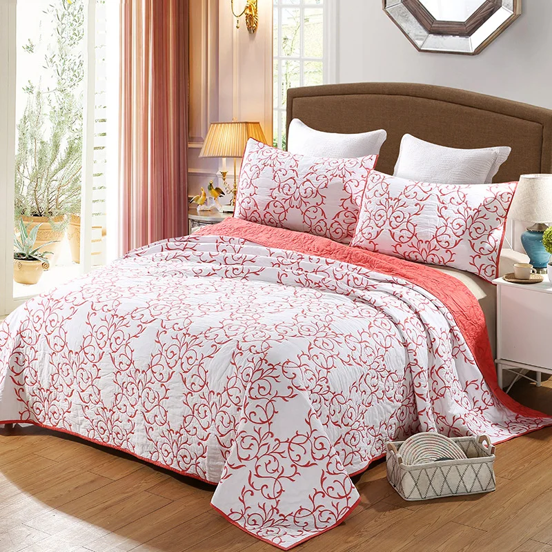 CHAUSUB Summer Comforter Jacquard Quilt Set 3PCS Bedspread on the Bed Cotton Quilted Bed Cover King Size Embroidered Coverlet