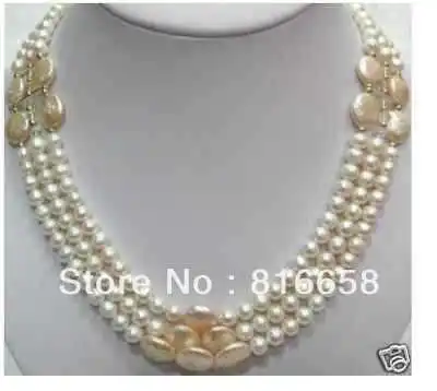 

Charming 3 Rows freshwater White Pearl Necklace 6-7mm