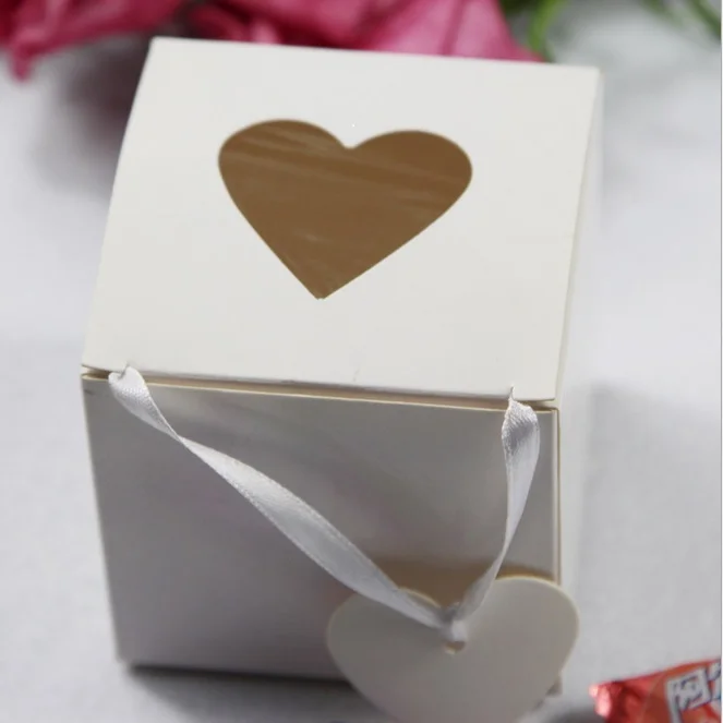 

5*5*5CM White Paper Box With Heart Window Wedding Candy Paper Boxes 200pcs\lot Free shipping