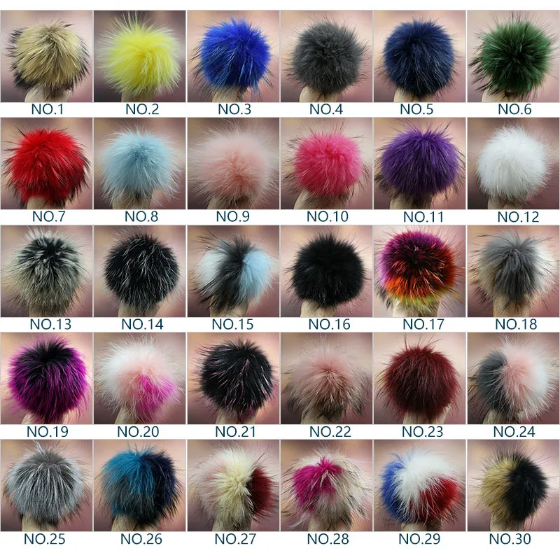 15cm-16cm Big Fluffy Raccoon Fur Pompoms Fur Balls For Knitted Skullies Beanies Hats Caps Scarves Real Fur Pom Pom With Buttons