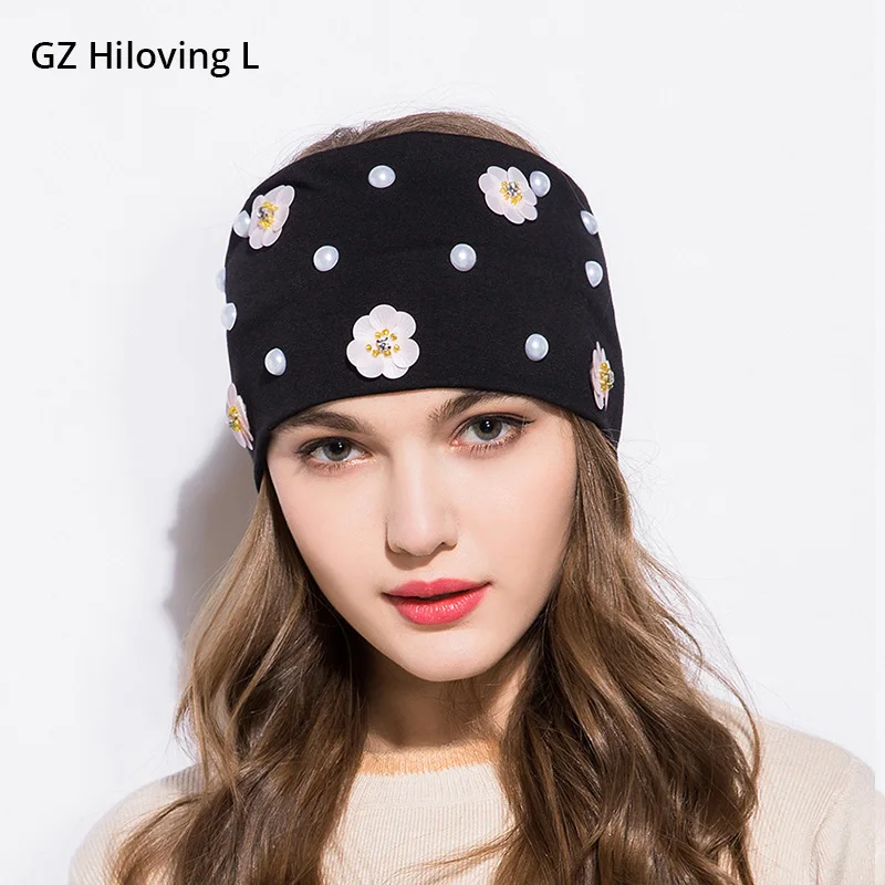 

GZhilovingL New 2018 Women Pearl Headwear Headbands Ladies Girls Solid Cotton Summer Sport Flower Headbands Hair Accessories