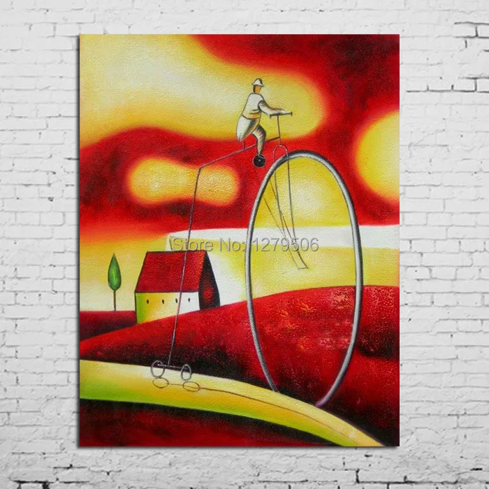 

Современная абстрактная картина маслом ручной работы, стильные картины с изображением велосипеда, настенное искусство, домашний декор для гостиной