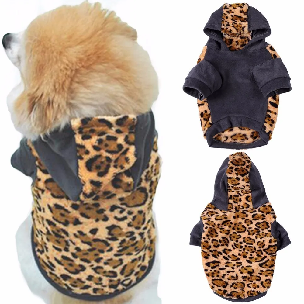 Dog Clothes Hoodie Leopard Flannel Pet Dog Puppy Sweater Cute Winter Warm Soft Pets Jumpsuit Coat Outwear Clothes for Dogs