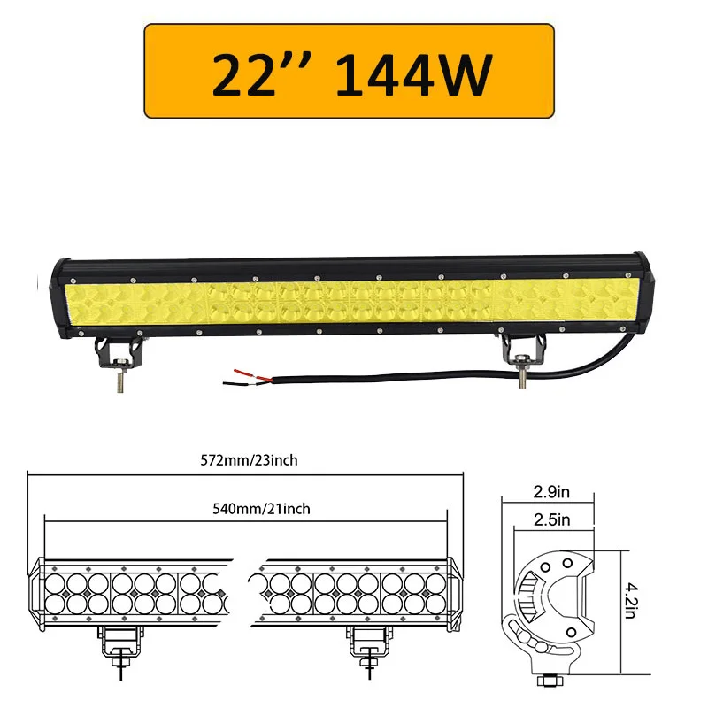 Auxtings yellow 20 inch 126W 12\'\' 22\'\' 20\'\' offroad led light bar 12V 24V Spot Flood Amber Fog Lamp for Jeep Car 4WD Truck SUV