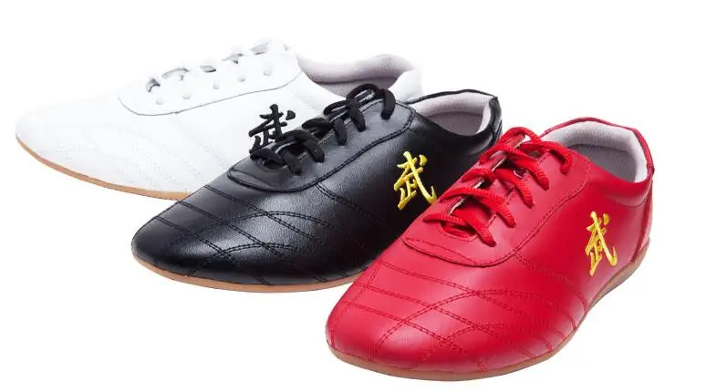 Pure Leather Tai Chi Shoes Unisex Wushu Shaolin Kung Fu Martial arts Shoes White/Red/Black colors could choose