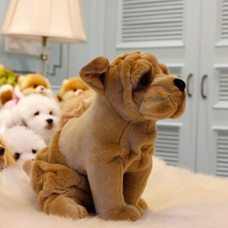 Dorimytrader Simulation Shar Pei Plush Toy Cute Mini Lifelike Pet Animal Dog Doll Christmas Birthday Gift Deco 28x20x28cm