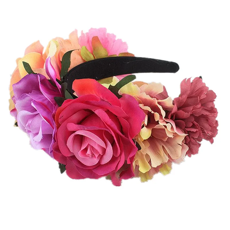 

Women's Hawaiian Stretch Rose Flower Head buckle Floral Crown Christmas Tiara Day of The Dead Headband Costume Mexican Headpiece