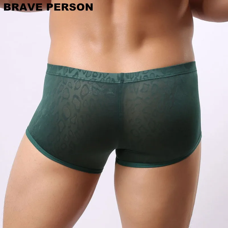 BRAVE PERSON Nylon Lace Men\'s Boxer Shorts U convex Pouch Sexy Transparent Underwear Men Boxers Slip Thin Cool Boxer For Men