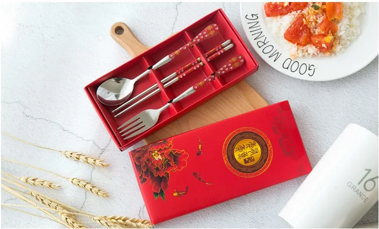 Dinnerware set stainless steel spoon fork chopsticks sets wedding favors, party giveaway gifts for guest W9250