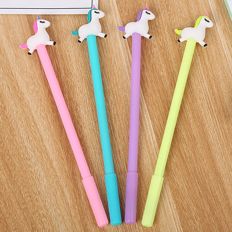 1 PCs Creative Stationery Silicone Cartoon Neutral Pen Cute Student Running Unicorn Pen Learning Office Signature Pen Kawaii