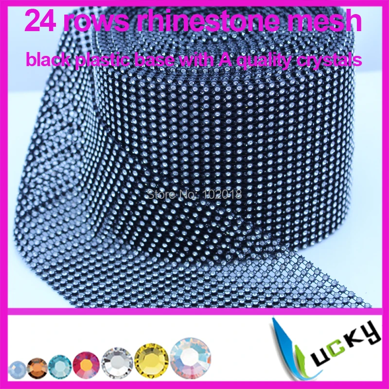 

Free shipping! 5 yards black plastic base 24 rows rhinestone trim with high quality clear strass crystal mesh chains