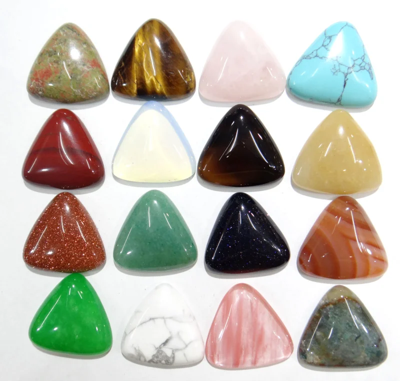 30pcs Natural Tiger Eye Stone Gold Colour Sand Quartz Crystal Agates Cabochon 25mm Triangle Shape No Hole for DIY Jewelry Making