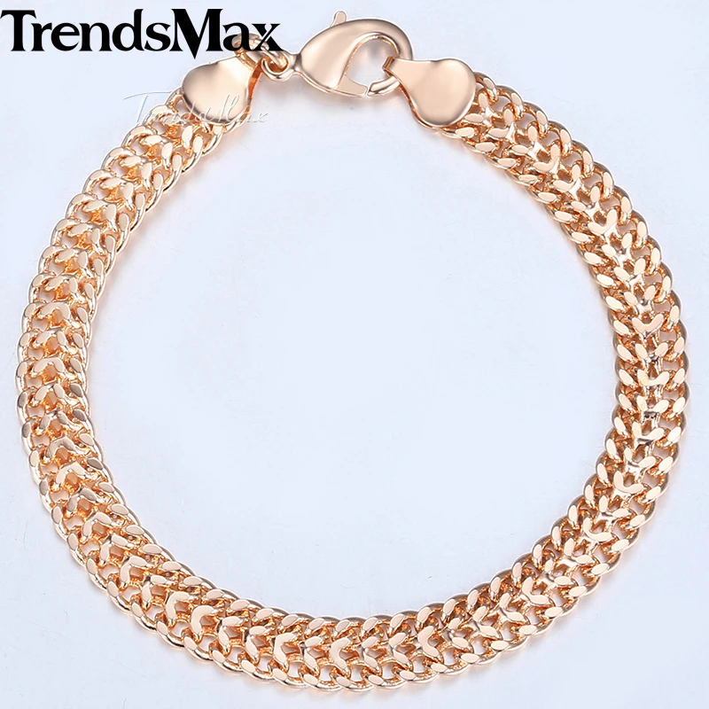 7.5mm Men\'s Women\'s Bracelet 585 Rose Gold Color Weaving Link Chain Bracelet Femme  Jewelry Christmas Gifts for Women20cm CB06