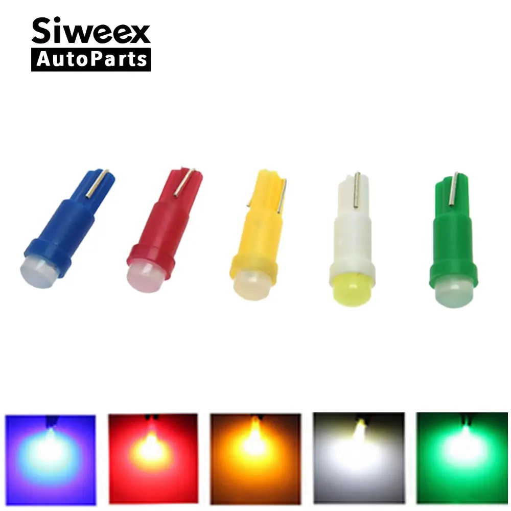 

100 Pcs T5 Led Car Dash Bulb 1COB Wedge Gauge Dashboard Warning Indicator Lamp DC 12V Multicolor Auto Interior Instrument Lights
