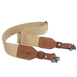 Tourbon Hunting Accessories Gun Sling Shoulder Strap Webbing & Leather Rifle Belt w/Swivels Brass Buckle(1 SET)