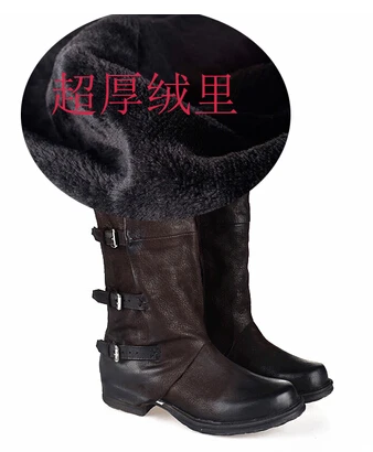 Winter Retro Genuine Leather Knee High Boots Women Square Toe Buckle Ankle Boots Fashion High Quality Warm Lady Casual Shoes