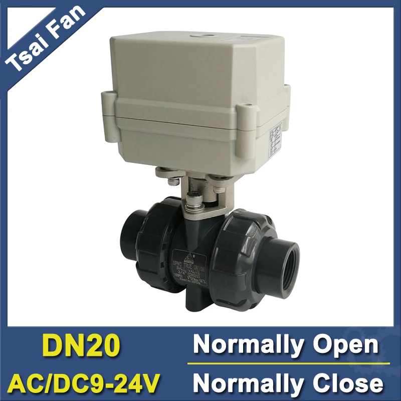 DN20 BSP / NPT 3/4'' UPVC Electric Spring return Electric Motorized Valve AC/DC9V-24V Strong corrosion resistance for Sea water