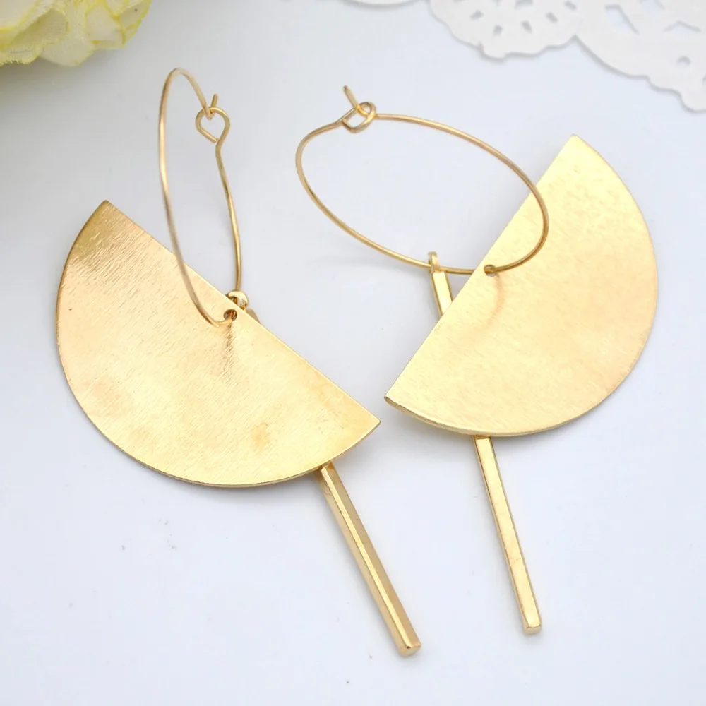 Korean Fashion Women Earrings Shining Golden Fan Shape Big Circle Hoop Earrings Long Elegant Jewelry Brincos