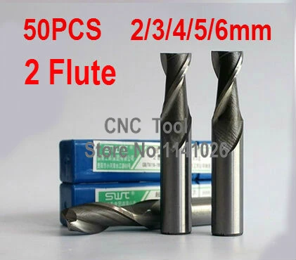 Free Shipping 50pcs/set  2/3/4/5/6mm two 2 Flute Milling Cutter CNC  milling cutter rotary cutter,Aluminium End Mill Cutter