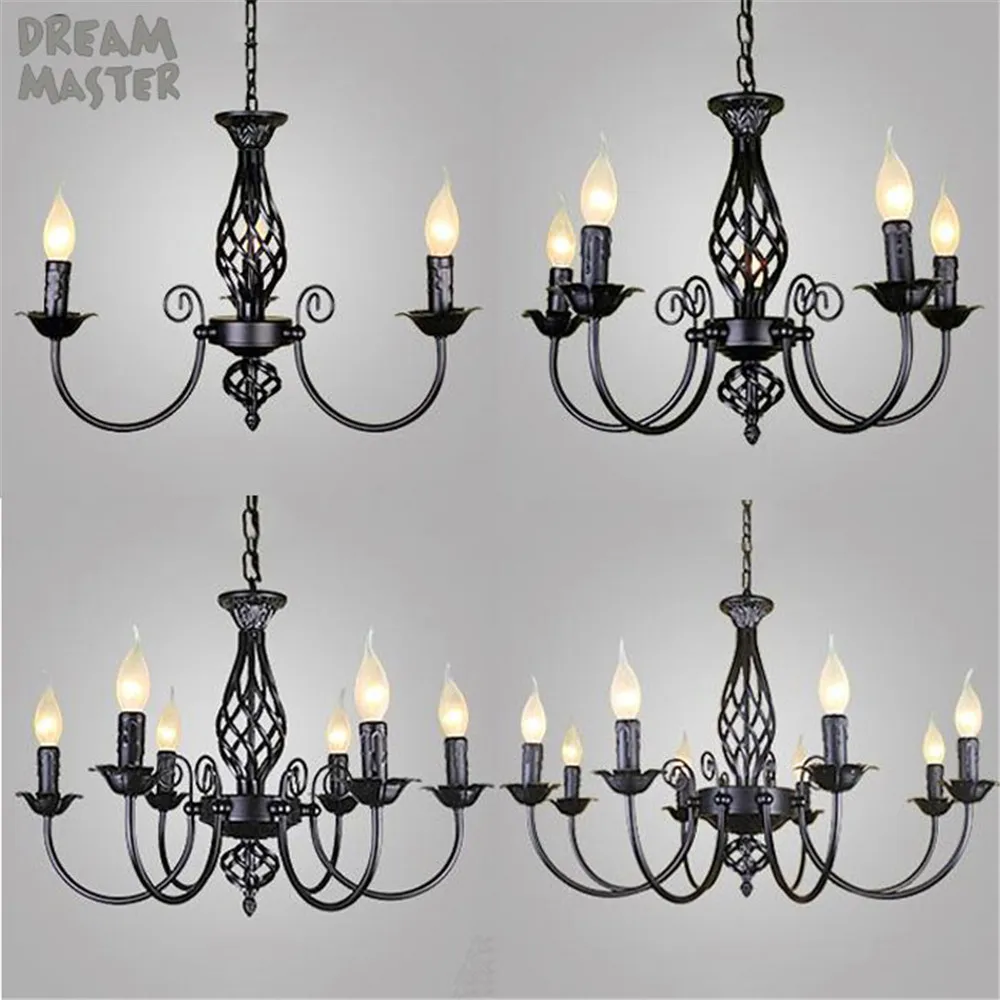 black Chandeliers lamp lustres Modern dining Living Room hotel Indoor light Decoration wrought iron chandeliers lighting