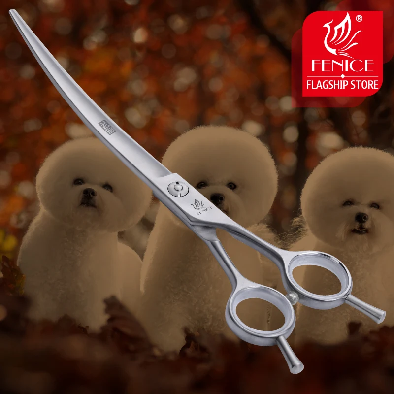 Fenice Professional 7.5 inch  pet dog grooming scissors curved shears JP 440c steel dog scissors