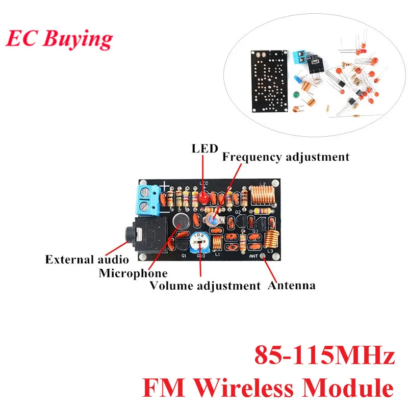 Modulacja częstotliwości FM moduł mikrofonu bezprzewodowego 85-115 MHz zestaw do samodzielnego montażu części tablicy nadajnika Radio FM eksperyment szkolenie 1.5-9V