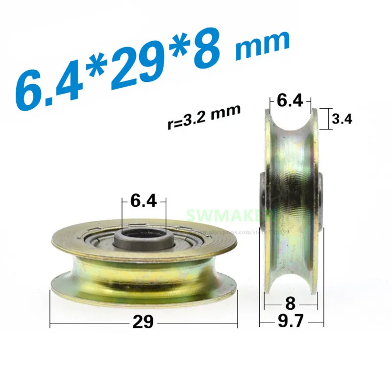 

10pcs 6.4*29*8mm bearing pulley with U groove, wire rope guide wheel, 626zz non-standard rolling wheel/mechanical iron wheel