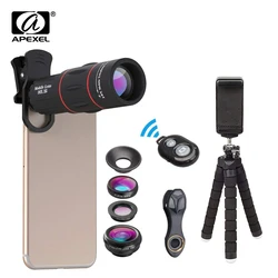 APEXEL Phone Lens Kit Fisheye Wide Angle macro 18X telescope Lens telephoto with 3 in 1 lens for Samsung Huawei all smartphones