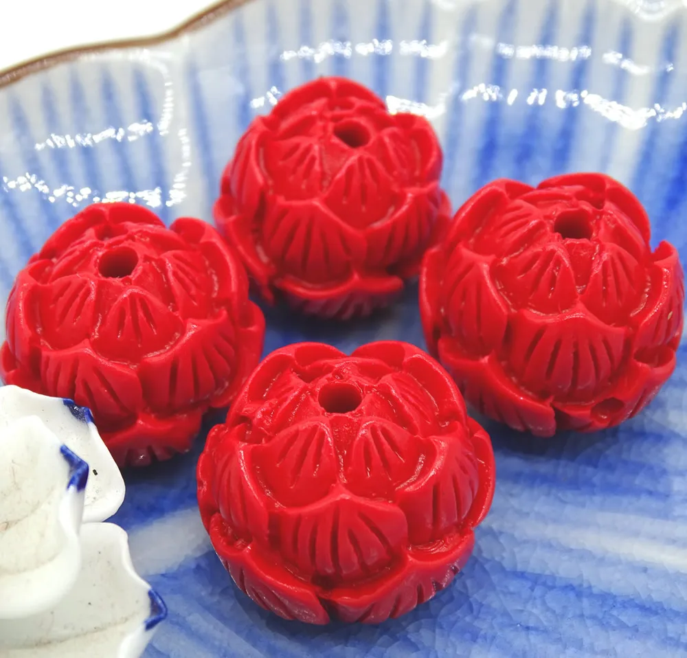 

Flower Carved Beads For Prayer Buddhist Jewelry Making Materials Red Chinese Cinnabar Beads Ward Off Bad Luck