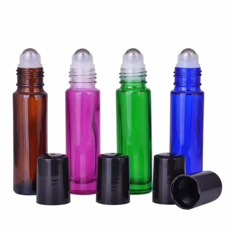 10ml Fashion Empty Colorful Refillable Perfume Roll on Bottle Practical Glass Subpackage Bottle With Metal Roller LX2482