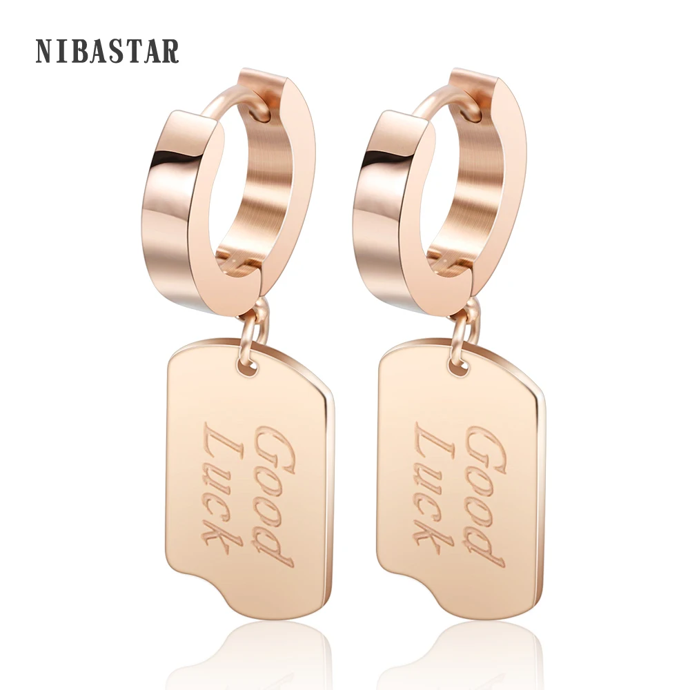 

New Punk Fashion 316L Stainless Steel Rose Gold Color With " Good Luck " Logo Earrings for Wedding Earrings