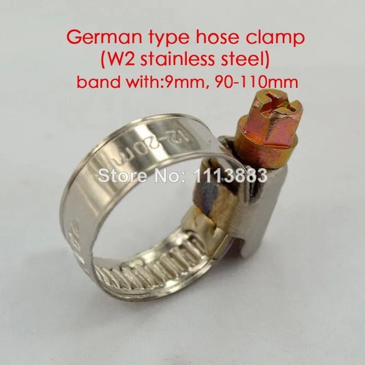 German type W2 Stainless Steel 9mm Band Hose Tube Clamps Pipe Clips in 90-110mm Range