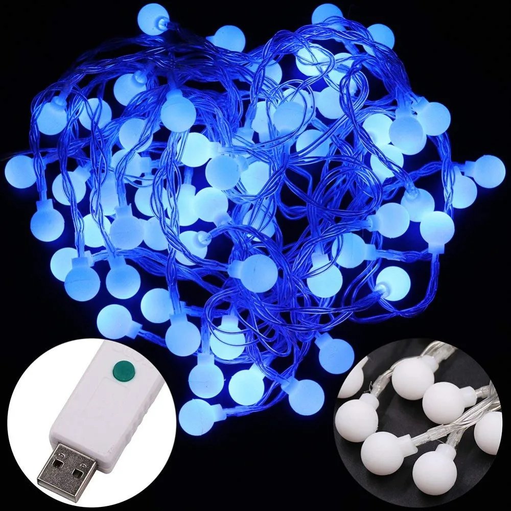 10M USB 5V Ball LED String ไฟคริสต์มาสวันหยุดงานแต่งงานเทศกาลตกแต่ง Garland Fairy ไฟ