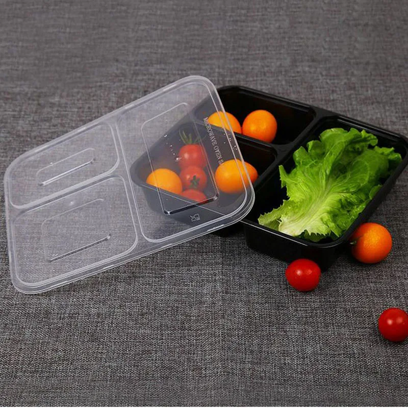 

Black Transparent Disposable Lunch Bento Boxes Food Container Snack Packing Boxes Microwaveable PP Lunch Bento Box ZA2527