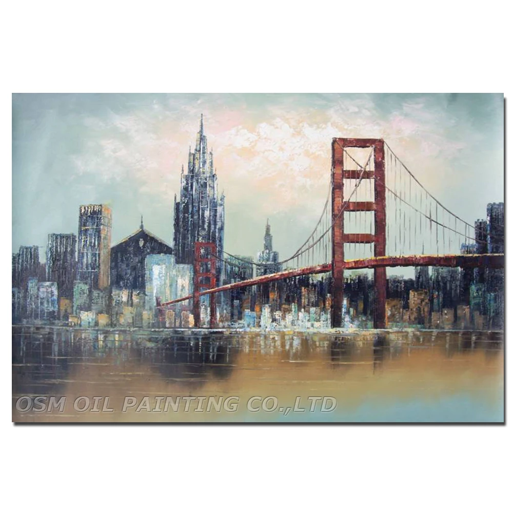 

Skilled Painter Hand-painted High Quality Modern Bridge and Skyscraper Oil Painting on Canvas Abstract New York Oil Painting