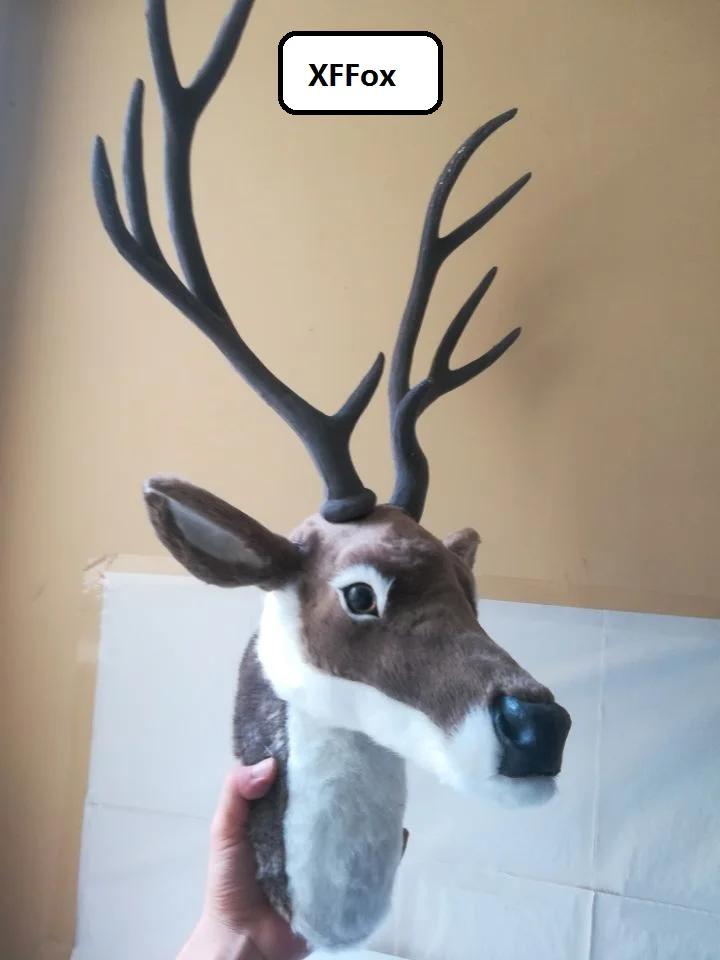 

big simulation sika deer head model polyethylene&furs gray deer head wall pandent doll gift 32x25x70cm xf951