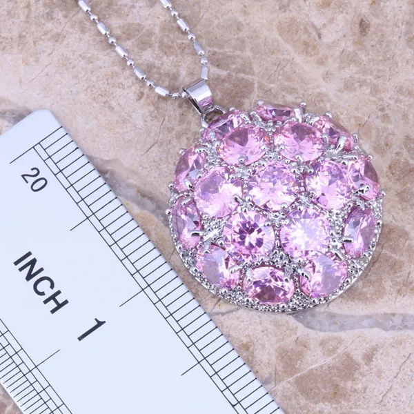 Gallant Pink Cubic Zirconia Silver Plated Jewelry Sets Earrings Pendant Ring Size 6 / 7 / 8 / 9 / 10 S0024