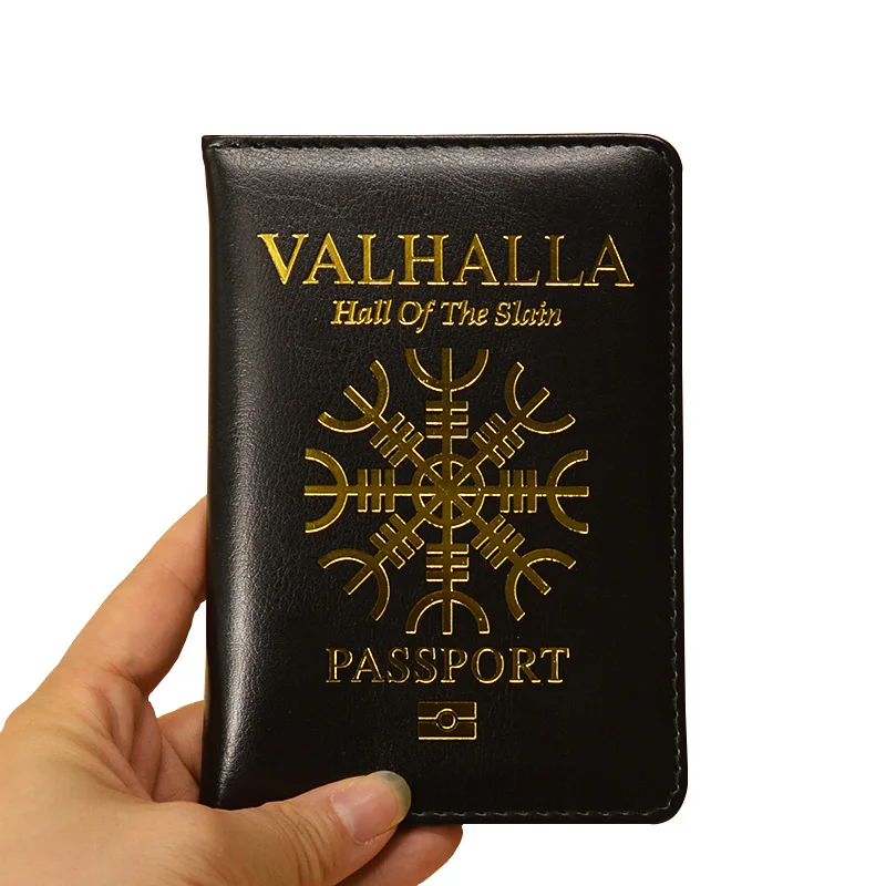 Valhalla Passport Cover Mythological Story Travel Wallet Covers for Passports Pu Leather Black Case Passport Protector