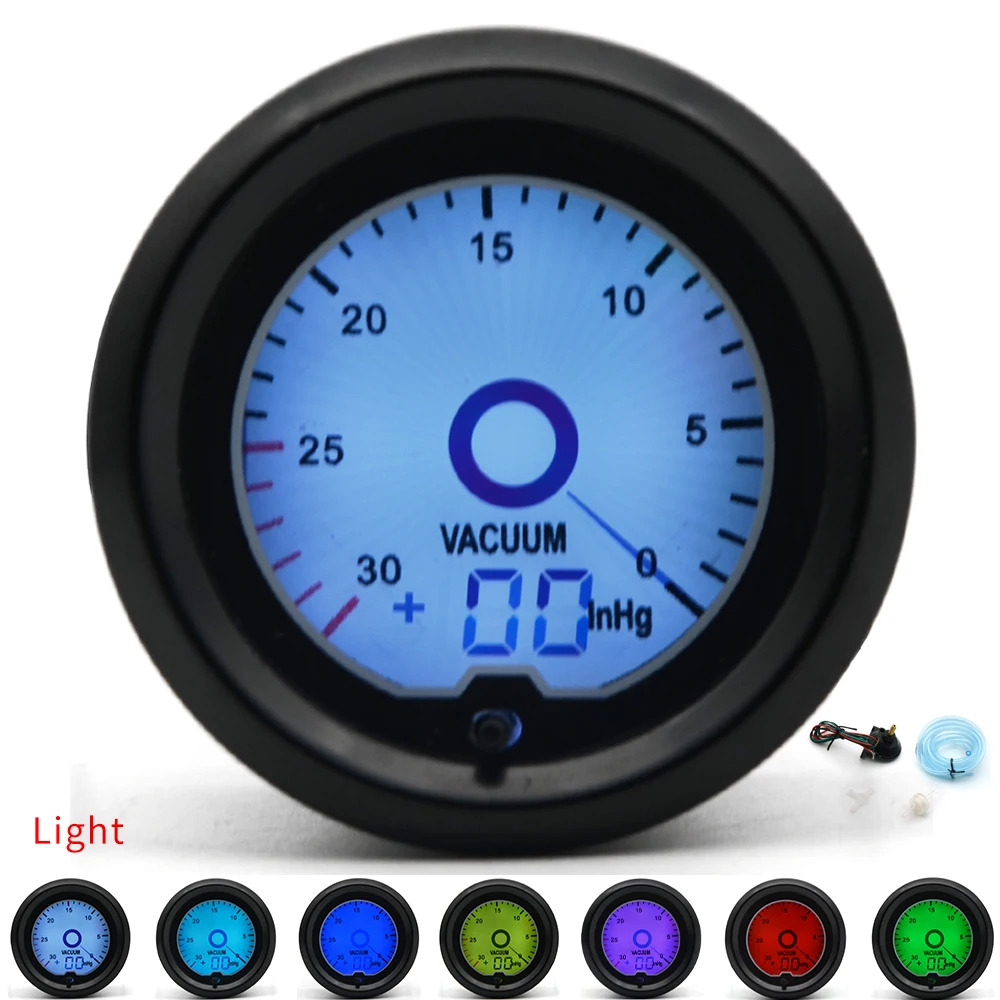 

2" 52mm Vacuum Gauge 7 Color Racing Gauge LCD Digital Display Car Meter Multiple Colors