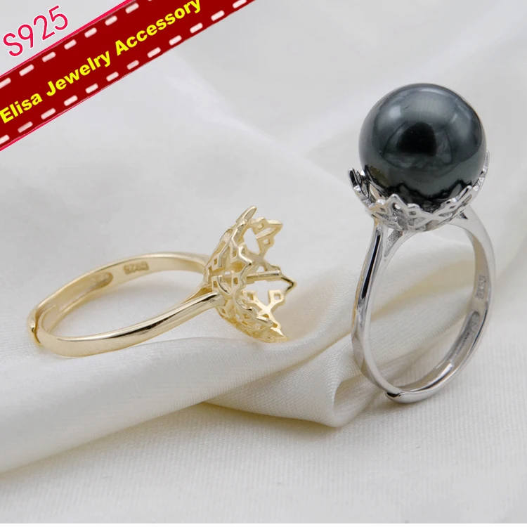 S925 Silver Rings Holder Women DIY Pearl Rings Jewelry Components Hollow Design Rings Settings 3Pieces/Lot