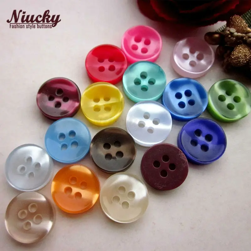 Niucky 11mm 17 Colors 4 Holes Thicken Bowl Colorful Pearlescent Shirt Buttons For Clothing Basic Resin Sewing Supplies R0201-019