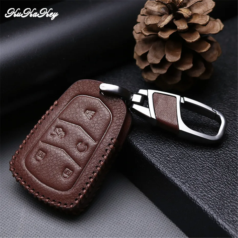 2018 Fashion Brown Leather Key Case Cover Keychain For Cadillac Escalade ESV XTS ATS CTS SRX 6BT CT6 ATS-L XT5 BLS Accessories