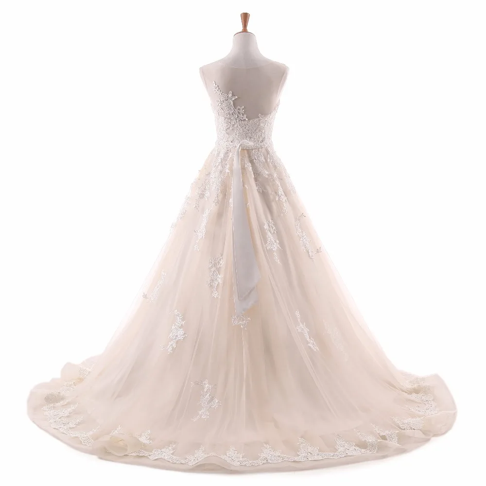 Koronka w stylu vintage suknia ślubna linia 2020 Backless aplikacje koronki długość podłogi tiul Vestido De Noiva Robe De Mariage suknie ślubne