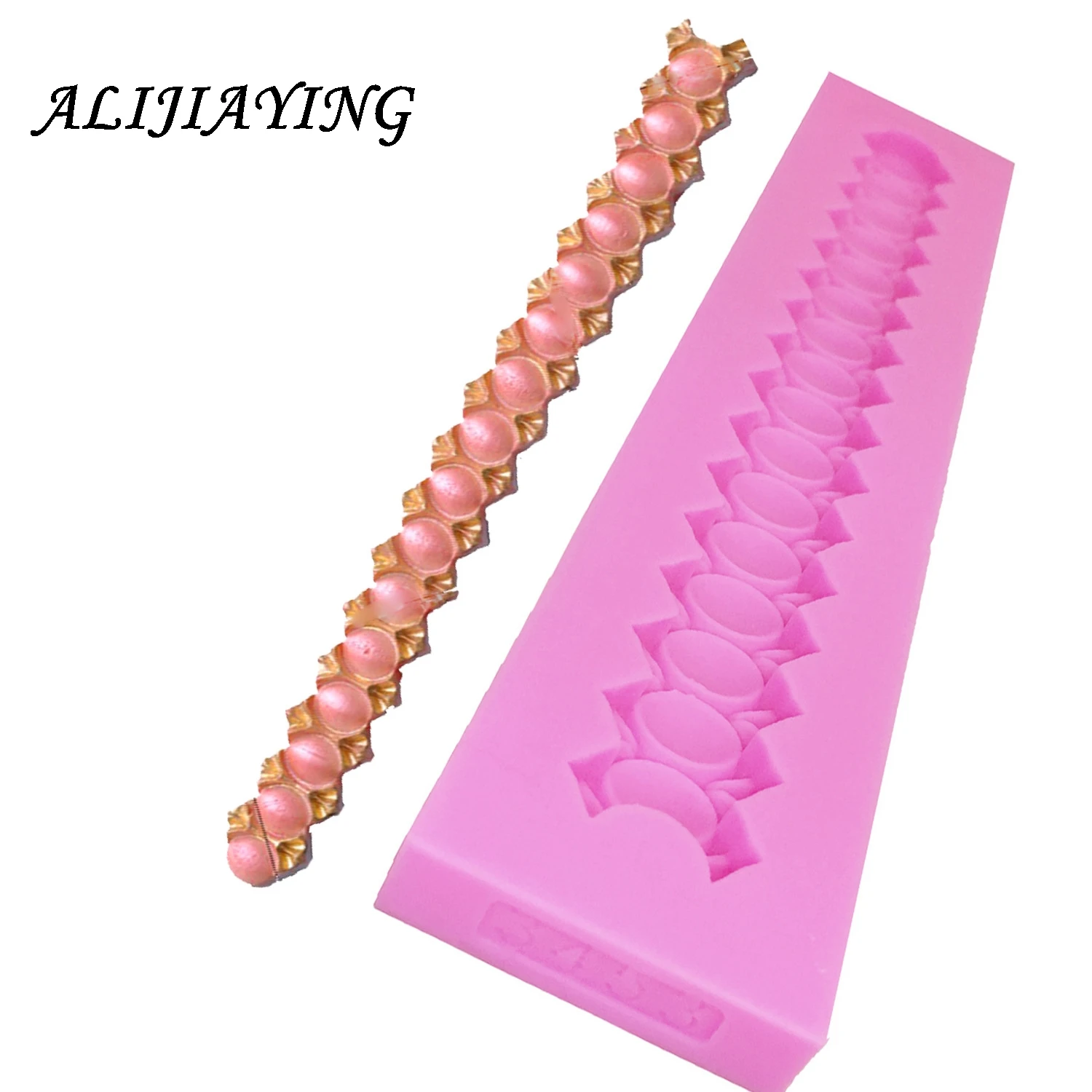 1Pcs Long pearl Shaped Strip lace Cake border Silicone Mold Cake Decoration tools Fondant Cake Mould polymer clay molds D0339