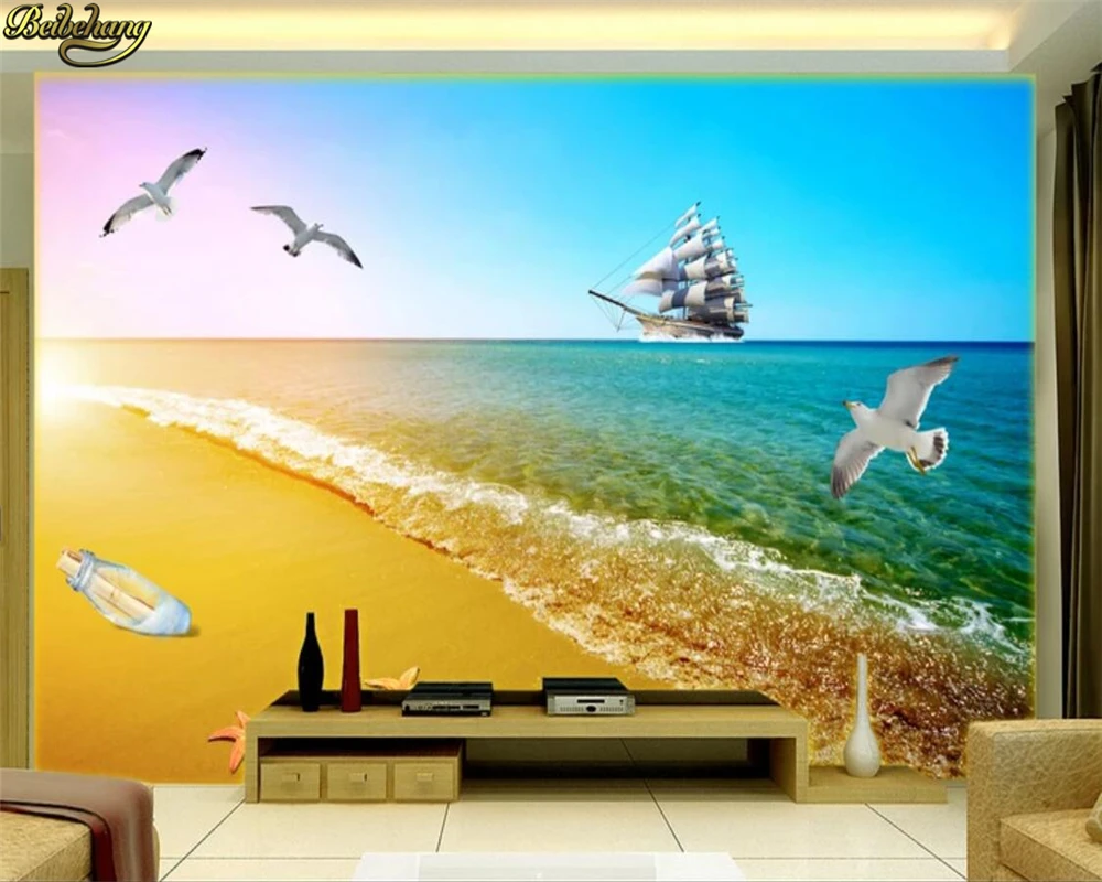 

beibehang papel de parede Custom Photo Wallpaper 3D Mural Beautiful Seascape Seagull Coconut Tree 3D TV Wall 3D wall paper