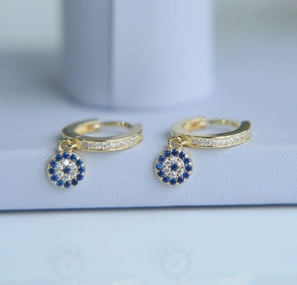 Fashion Gold-color blue turquoises Zircon CZ Drop Dangle Earrings for Women Fashion Dainty clip on girl Dangle Earring Jewelry